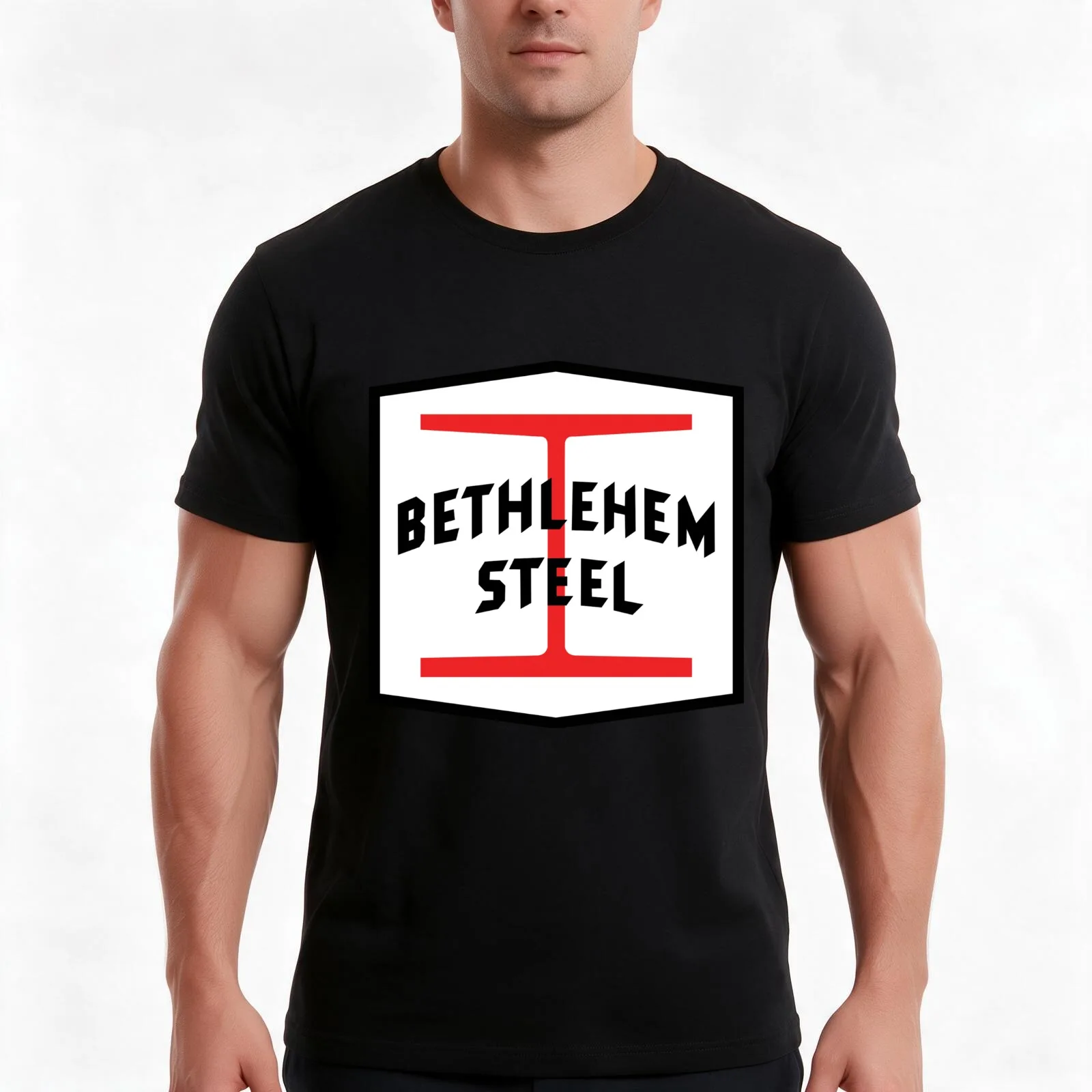 Bethlehem Steel T-Shirt, Summer Casual Cotton Tee, Oversized Streetwear Tops, Vintage Graphic Print, Loose Fit Short Sleeve