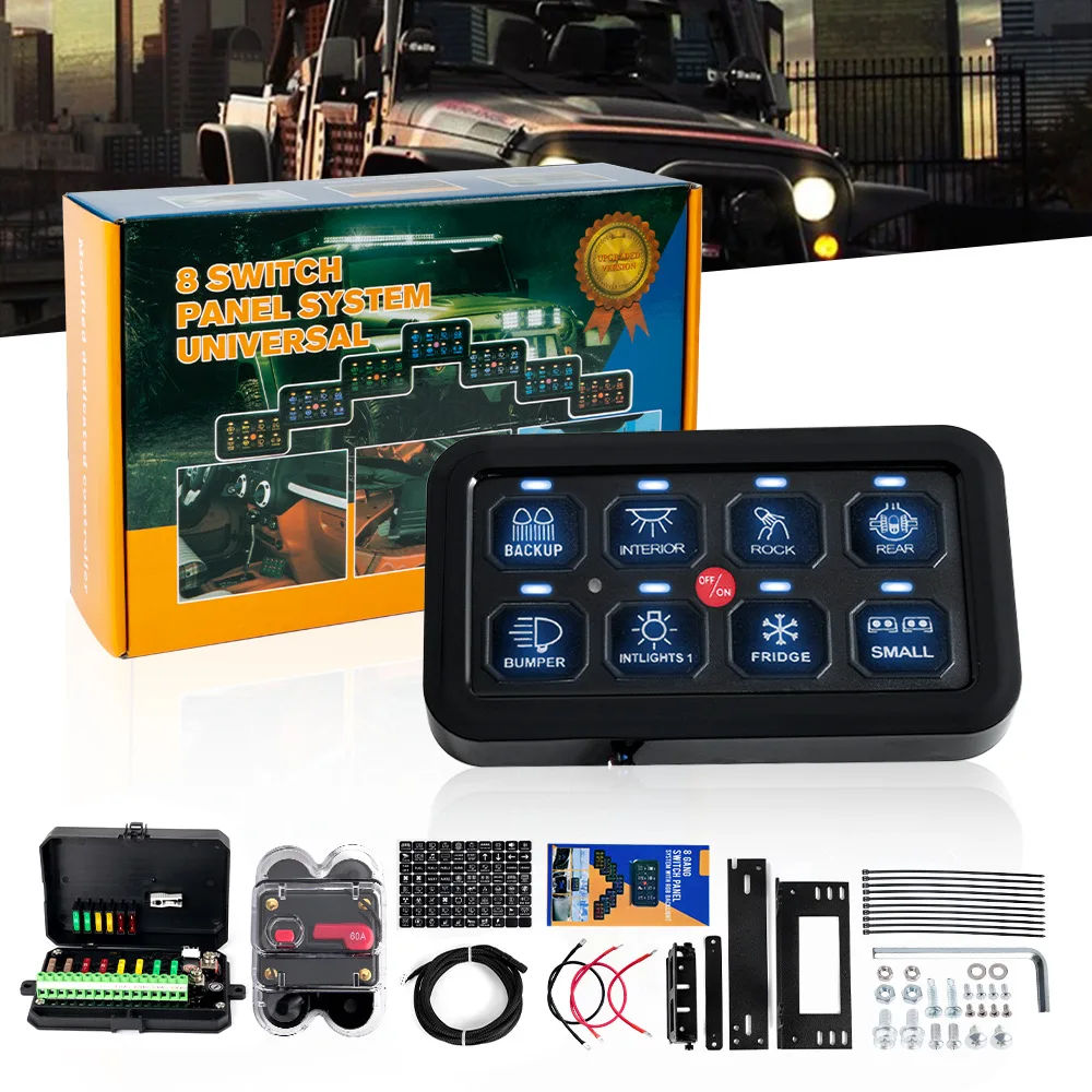 New 6-Way 8-Way Panel LED Light Switch Set For Car UTV RV Turn Signal Fuse Control Power System Wrangler Auto Switches