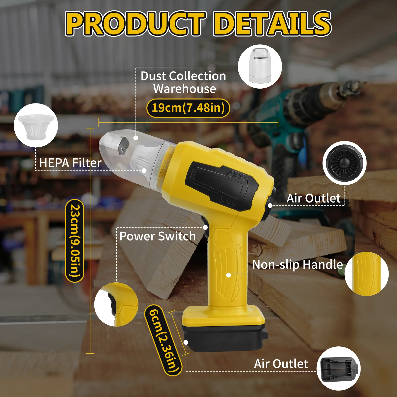 مكنسة كهربائية محمولة للسيارة 2 في 1 مكنسة كهربائية صغيرة لاسلكية ومنفضة هواء شفط 10 كيلو باسكال لبطارية ديوالت 20 فولت (بدون بطارية)