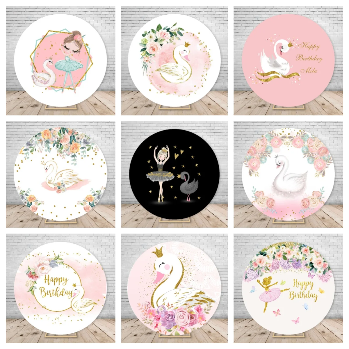 

Swan Ballerina Baby Girl Round Birthday Photography Background Butterfly Party Decoration Portrait Photo Background Photo Studio