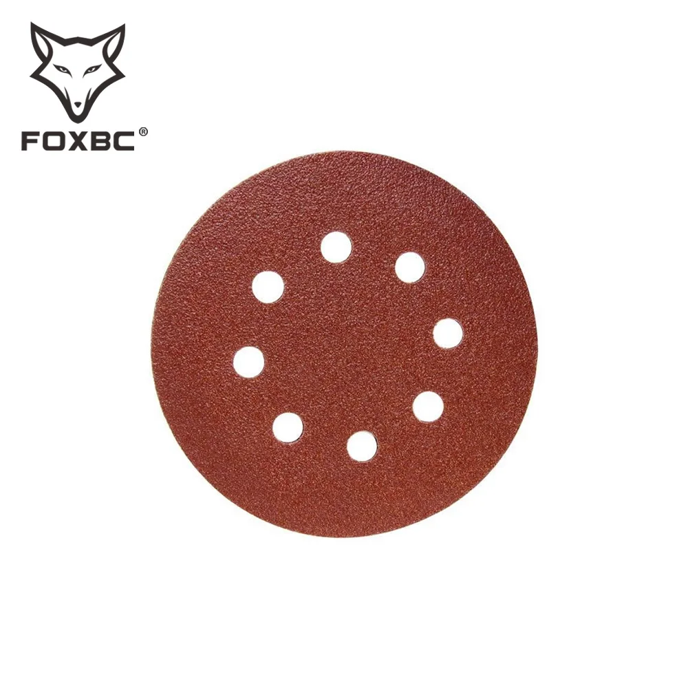 FOXBC 100PCS 125mm 5 Inch 8 Holes Hook and Loop Sanding Disc Sand Paper Grits 60 ~ 1500 for Polish Tools Accessories