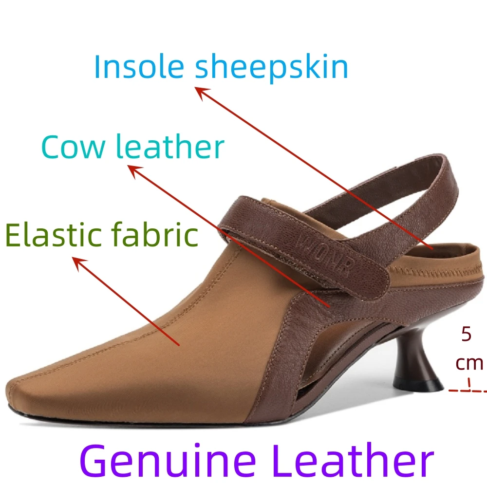 【JOCHEBED HU】Handmade Genuine Leather Sandals Women's Pointed Toe Fashionable Summer Outwear Mid Heel Upgraded Version image 2