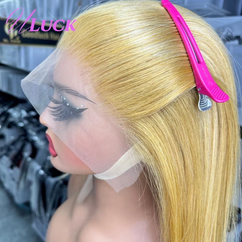 Uluck Highlight P27/613 Farbige Doppel Gezogen Gerade Bob Perücken 13x4 Spitze Frontal Perücke 200% Dichte Echthaar perücken Für Frauen