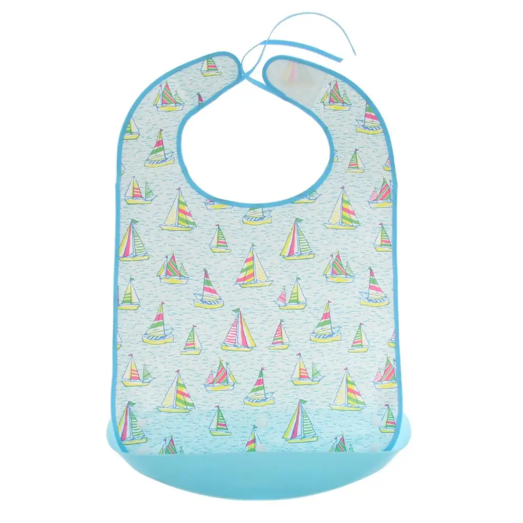 Elders Bib Apron Waterproof Adult Eating Bib with Crumb Catcher Clothing Protector for Elderly Dining Care