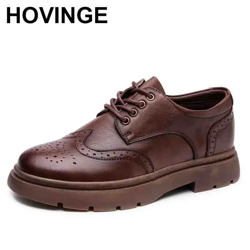 2024 Spring Autumn Vintage British Women Casual Leather Shoes Breathable Height Increasing Loafers Designer Shoes Women Brogue