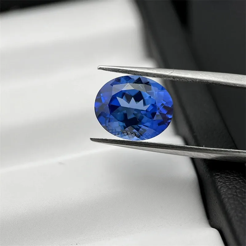 1Piece Lab-Created Pulled Czochralski Cornflower Blue Sapphire Loose Gemstones Oval Faceted Cut  For Jewelry Makingl