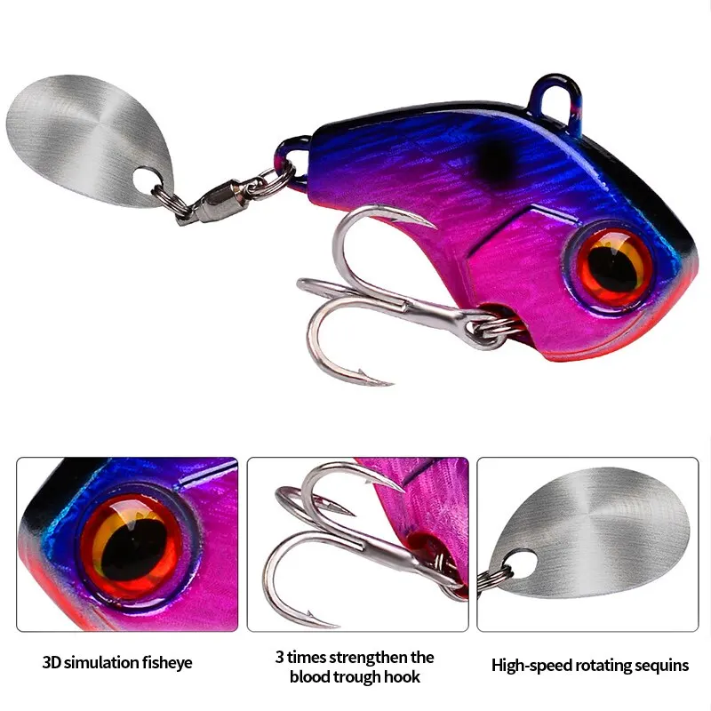 New Arrival 5PCS 6g Metal VIB Wobbler Fishing Lure Tail Spinner Sinking Rotating Spoon Pin Crankbait Sequins Bait Fishing Tackle