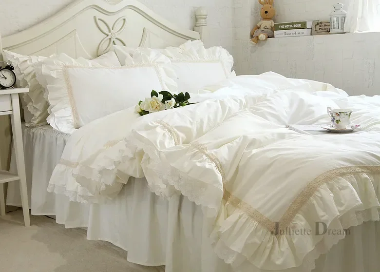 Luxury Ruffle Duvet Cover Queen Pure Cotton Bedding King Duvet Cover Lace Bed Princess Quilt Cover Duvet Set Bag in A Bed