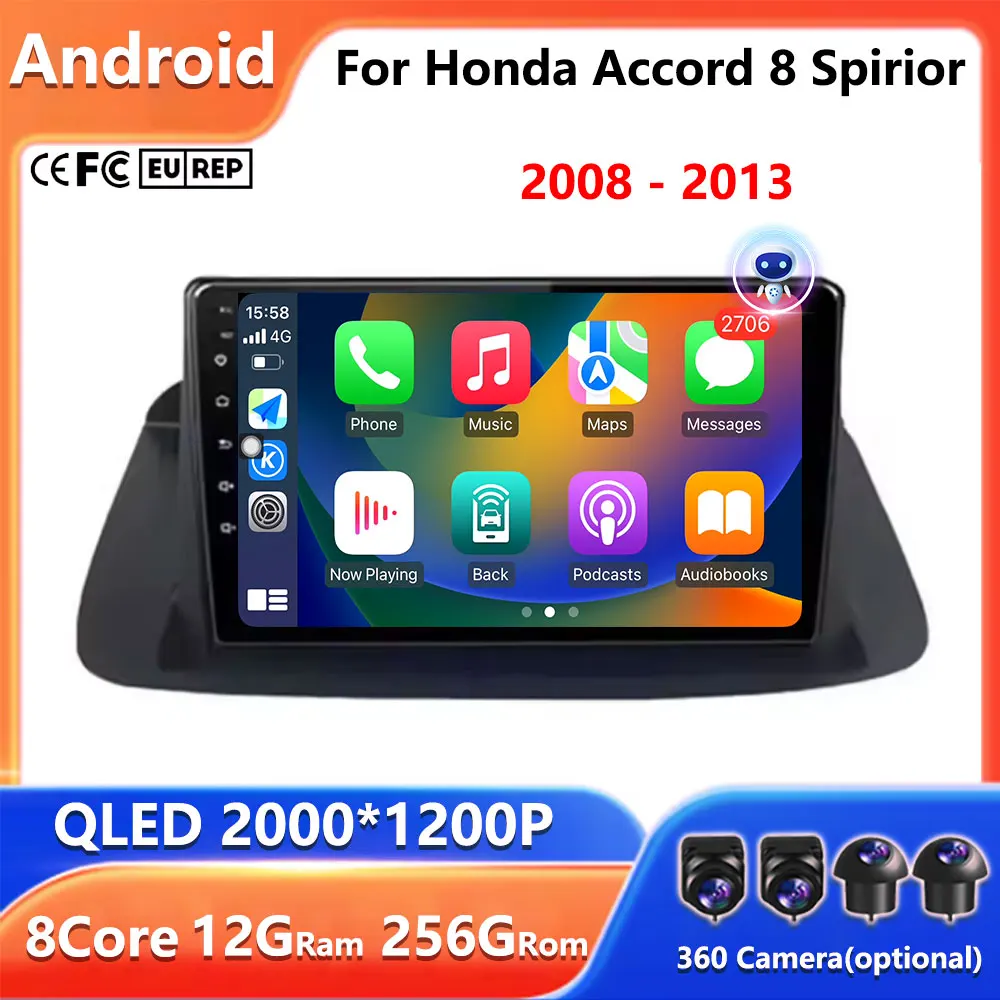 Android 16 For Honda Accord 8 Spirior 2008 - 2013 Head Unit Multimedia Car GPS Video Navigation Stereo Radio 4G WIFI NO 2DIN DVD