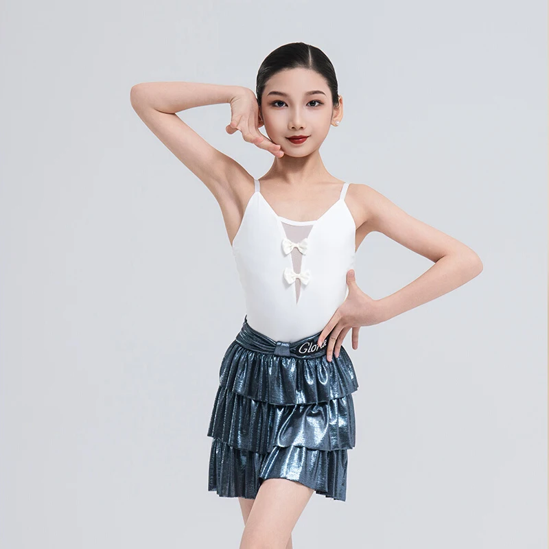 

2025 New Girls Latin Dance Performance Set Childrens Summer Sleeveless Tops 3 Colors Cake Skirt Suit Stage Training Dress XH2590