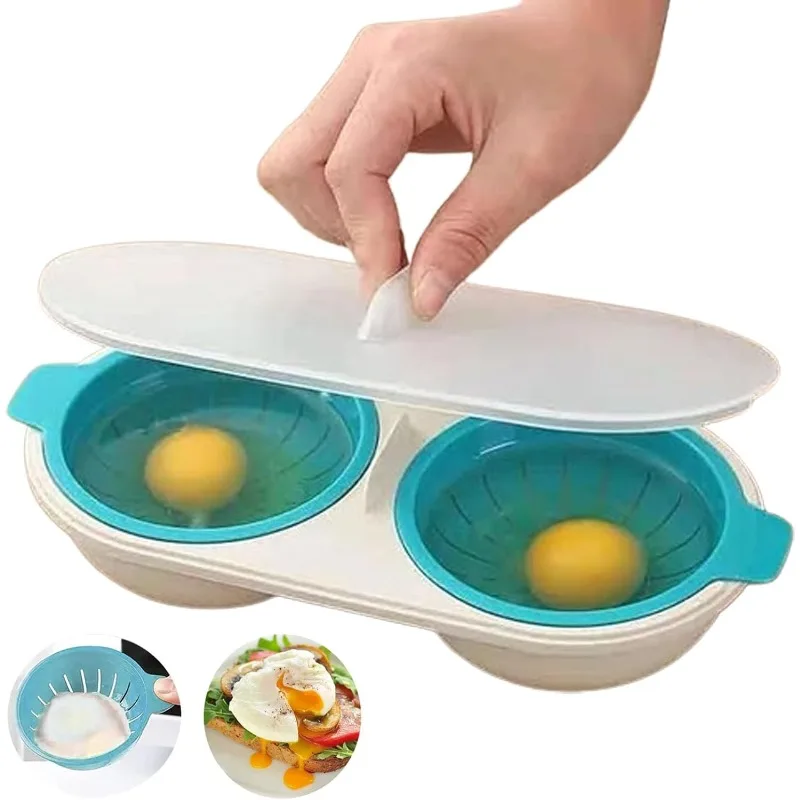 1pc Microwave Eggs Poacher,Double-Cup Egg Boiler,Kitchen Gadget, Hot Spring Egg Mold ,Cooking Tools,Clear Water Lotus Egg Maker view 2