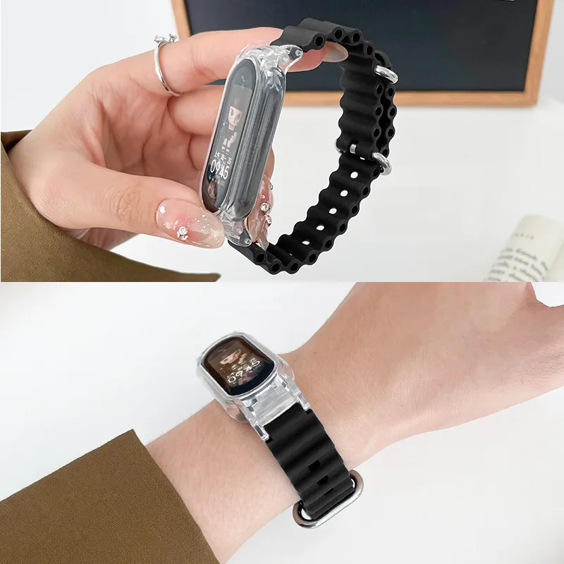 سوار سيليكون ناعم لسوار mi 8 و 7 و 6 و 5 و 4 و 3 ، بديل سوار رياضي ، نمط المحيط