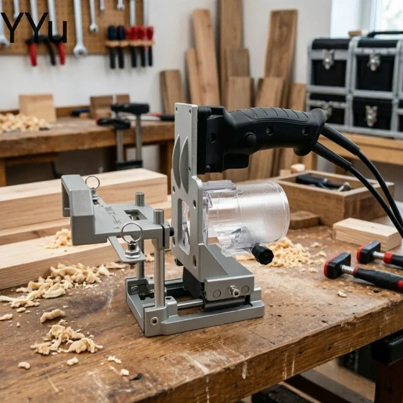 2 in 1 Mortising Jig Slotting Bracket Invisible Fasteners Punch Locator Milling Cutter Positioning Frame for Wood Trimming