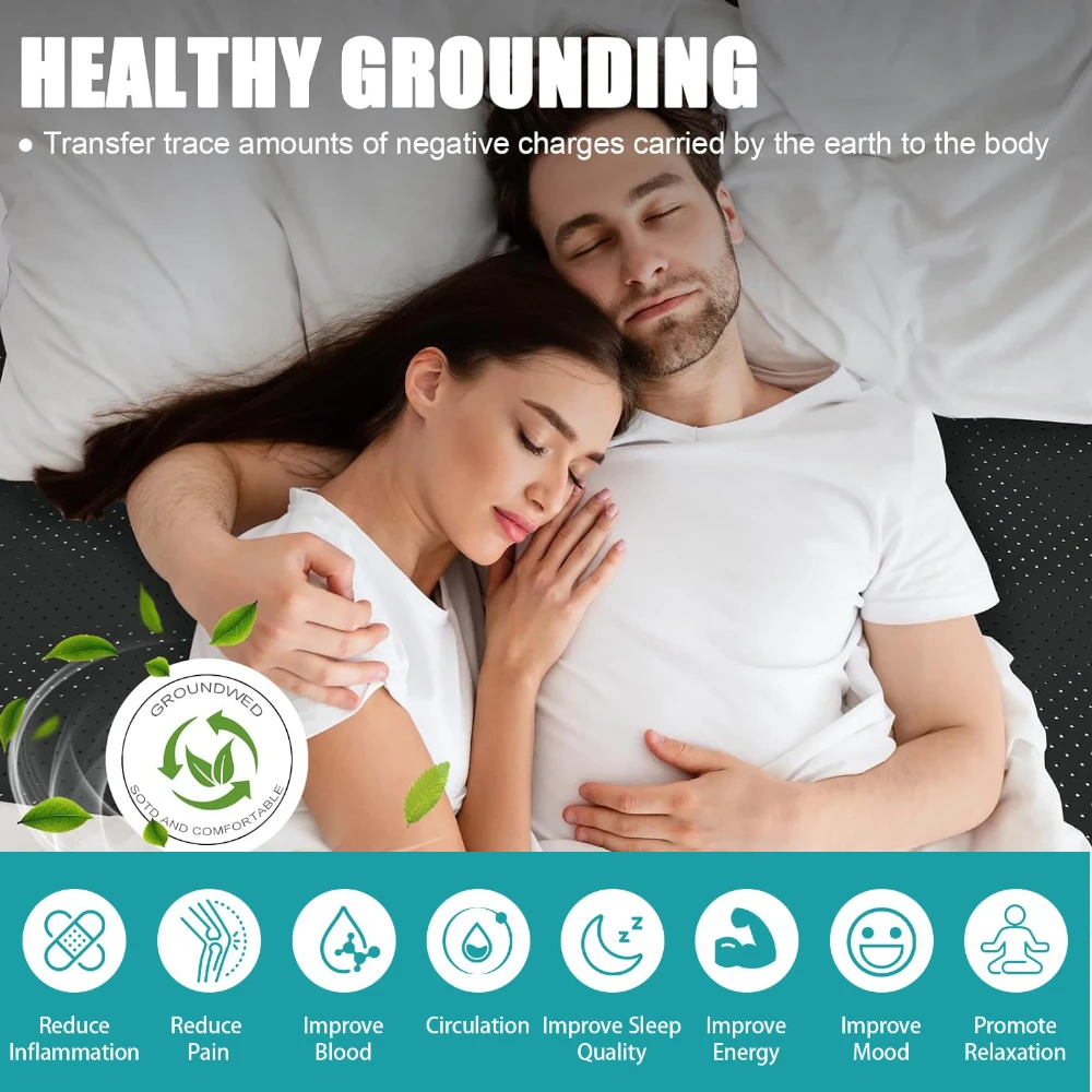 Grounding Mat for Bed Improved Sleep Reduced Anxiety Pain Inflammation Headache Relief Balance Grounding Mattress Pad with Cord