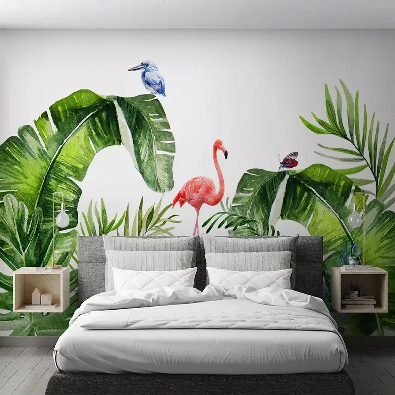 Custom Any Size Wall Cloth Nordic Tropical Plants Flamingo Mural Living Room TV Bedroom WallPapers Home Decor Papel De Parede 3D