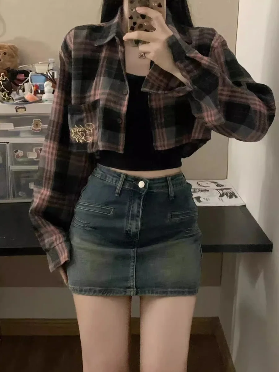 

High Waist A-Line Skirt Women's Denim Summer Size plus Concealing ort Skirts Korean Sle Commute Pure Color