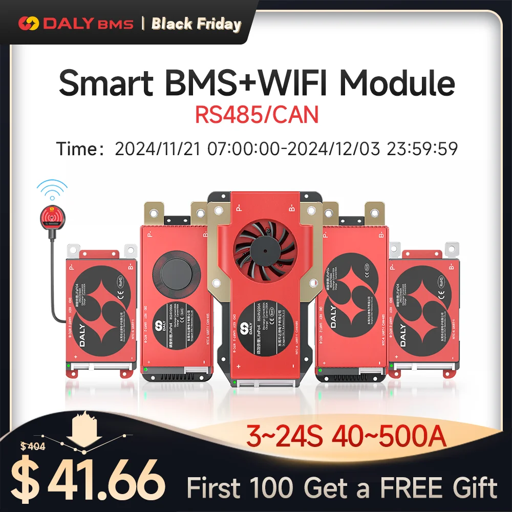 Daly-4S inteligente BMS Lifepo4 NMC 4S, 8S, 16S, aplicación WiFi, 40A, 60A, 100A, 150A, 200A, 300A, 400A, 500A, para inversor Solar RV RS485, CANBUS