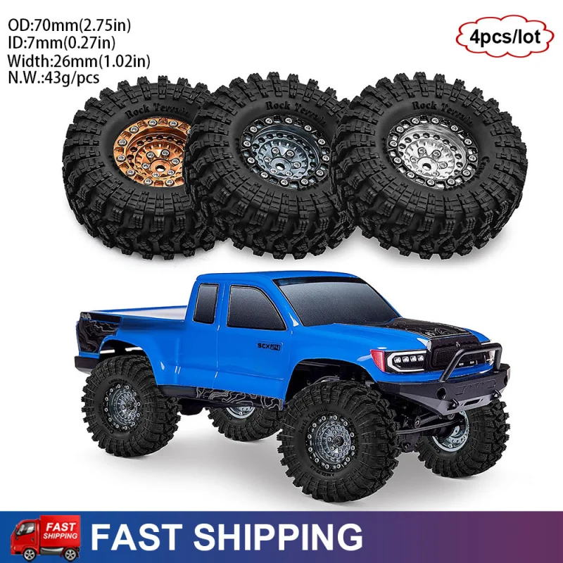 

Комплект из 4 шин и дисков 1.3 дюйма (70 мм) для радиоуправляемых краулеров 1/18 Traxxas TRX4M, RX4M, SCX24, FMS Ascent-18, Axial AX24, FCX24