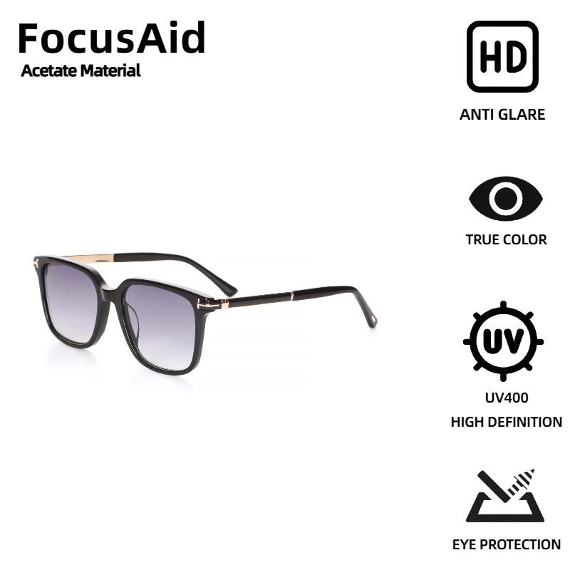 

FocusAid Retro Niche Design Women's Sunglasses Rectangular Acetate Frame Fashion Men's Classic Retro Sunglasses UV400 Anti-Glare
