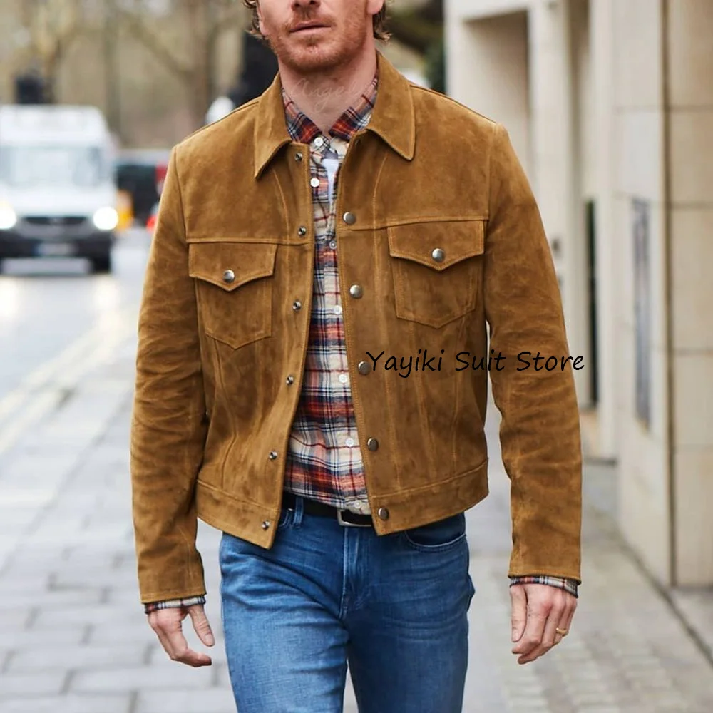 

Мужские повседневные куртки из замши, однобортный костюм с двумя нагрудными карманами и лацканами, новые модные костюмы, блейзер, одежда