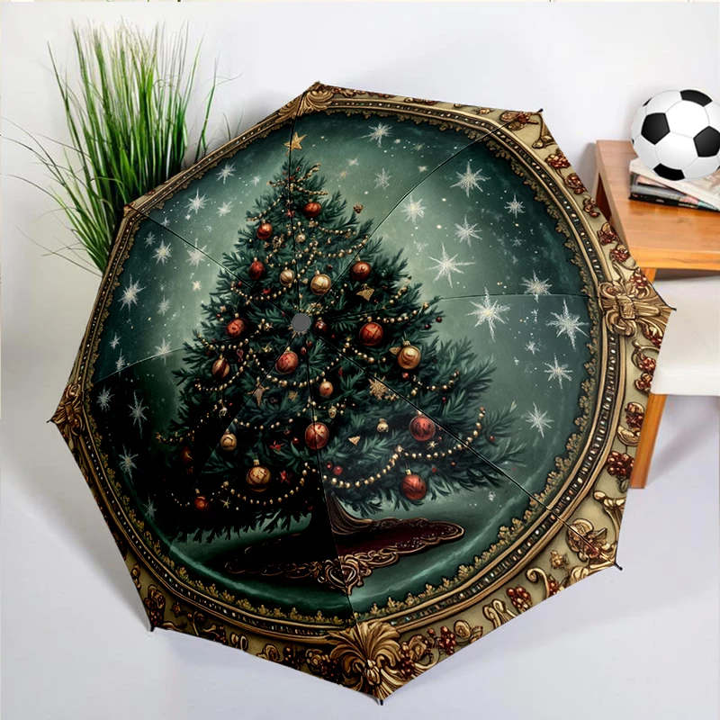 Christmas Tree Bell Umbrella Automatic Open/close, Sturdy Iron Frame & 8-Rib Structure, Umbrella for Women & Men, Christmas Gift