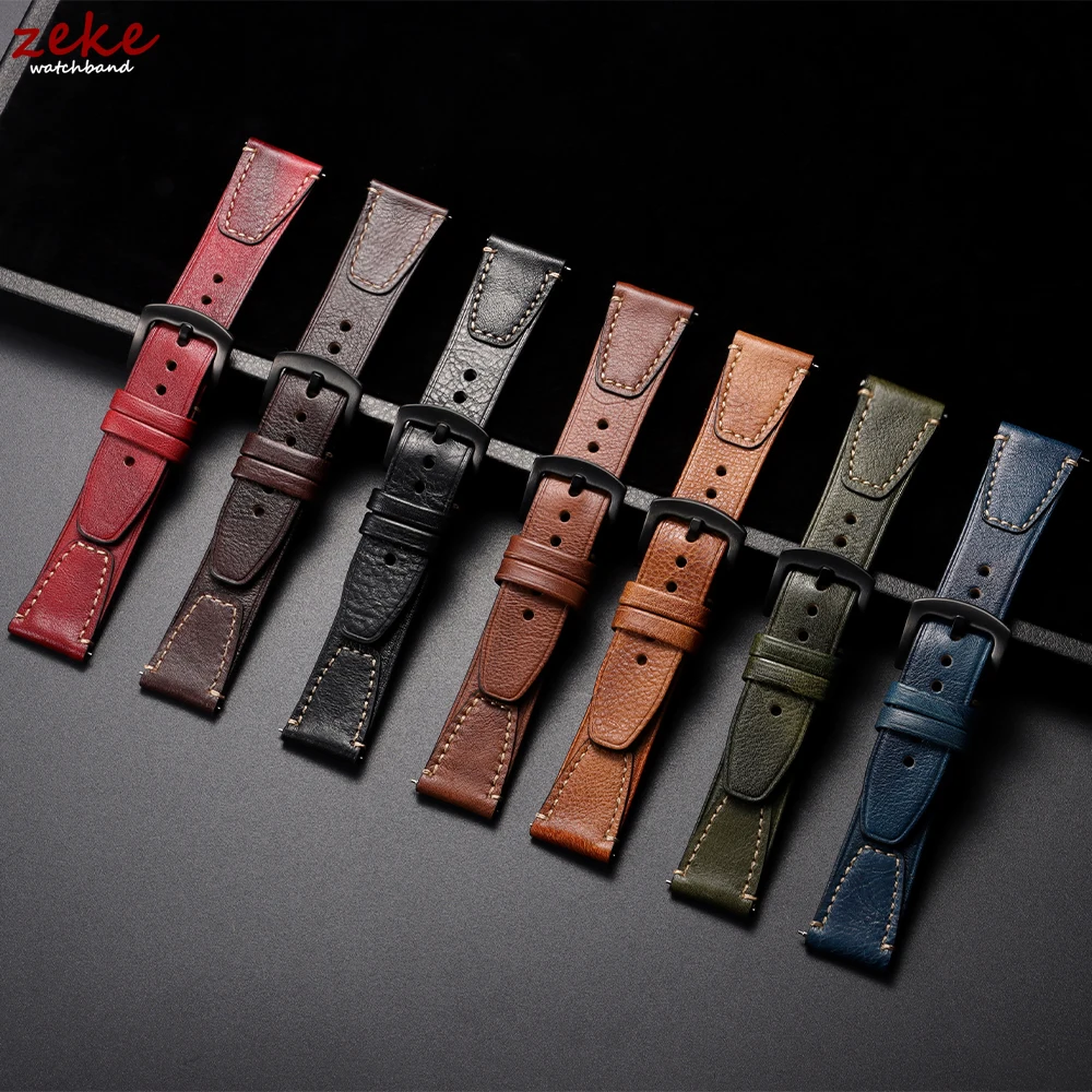 Vintage Brown Genuine Leather Watch Strap Retro Rub Colour Calfskin Straps for Seiko for Rolex Quick Release 20mm 22mm Wristband