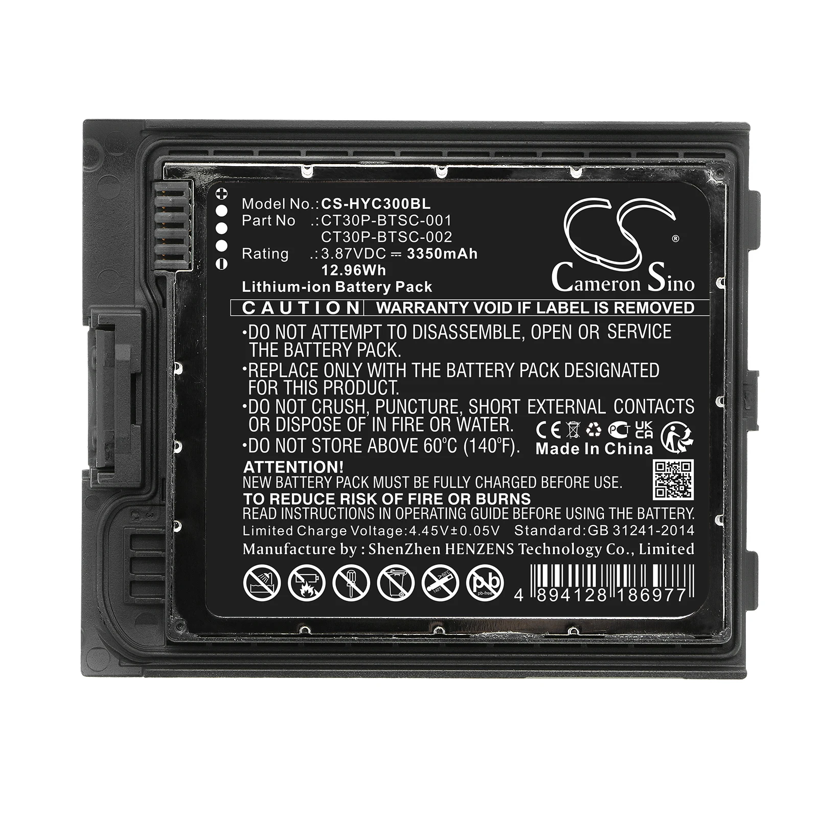 3.87V 3350mAh Barcode Scanner Battery CT30P-BTSC-001 CT30P-BTSC-002 for Honeywell CT30 XP, CT30 XP HC