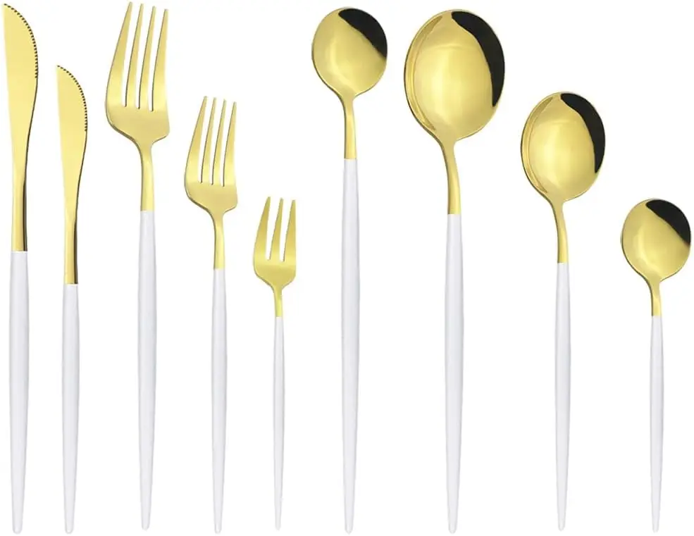 

White Silver Portuguese Tableware Stainless Steel Knife, Fork And Spoon Set(White Gold,6Set)