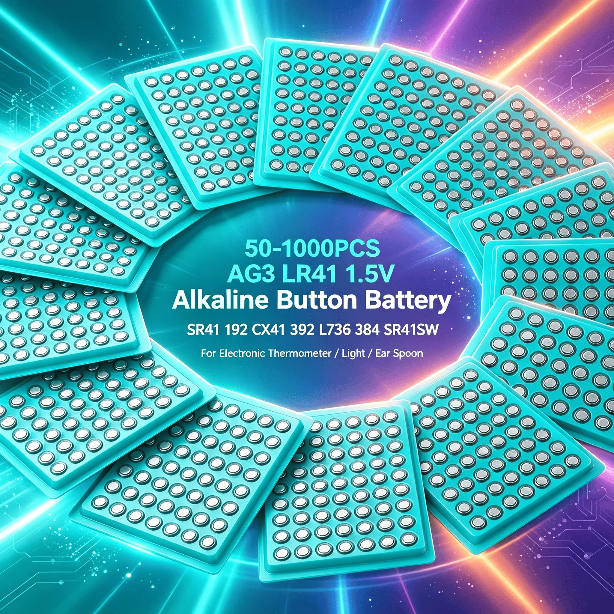50-1000PCS AG3 LR41 1.5V Alkaline Button Battery SR41 192 CX41 392 L736 384 SR41SW For Electronic Thermometer Light Ear Spoon
