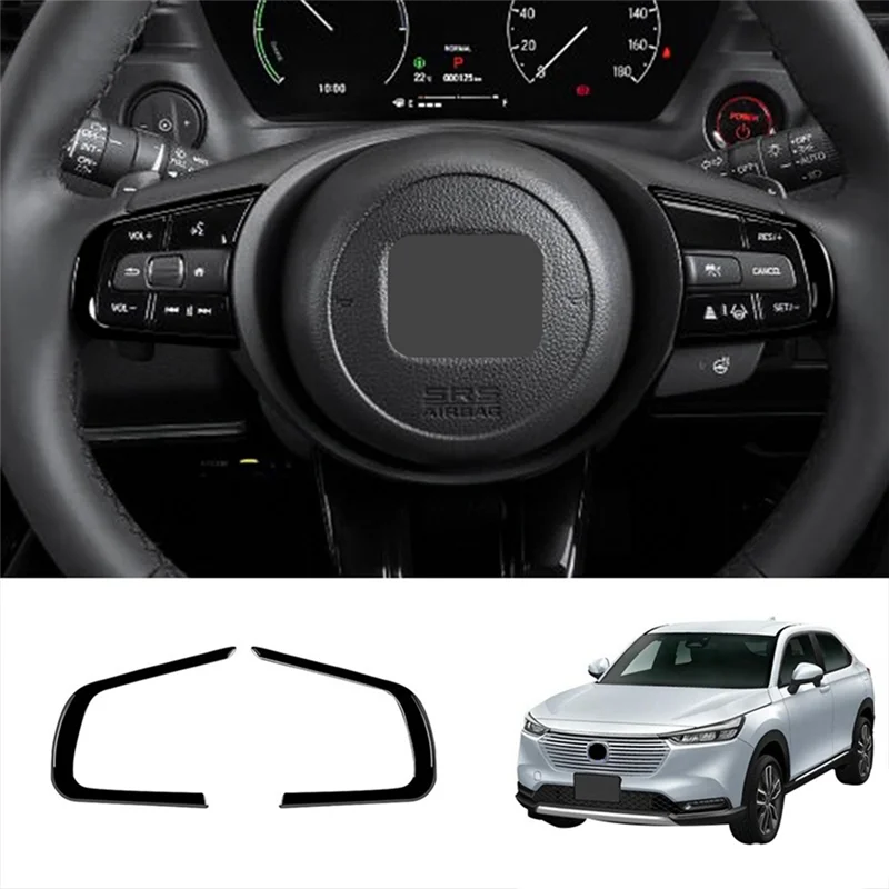 Classy-Car Glossy Black Steering Wheel Panel Cover Trim Decoration Frame Sticker Parts Component For Honda Vezel HR-V HRV 2021 2