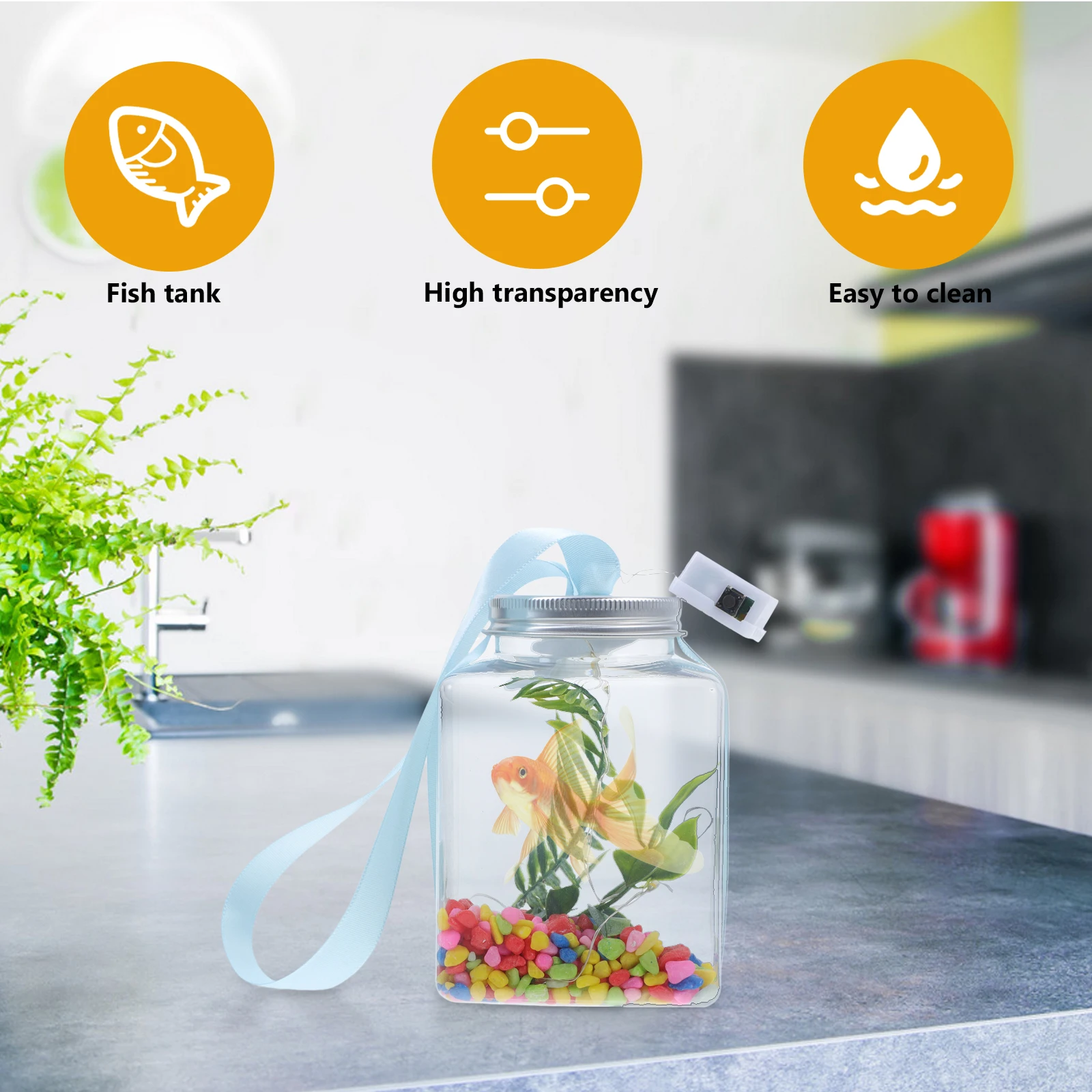 

Glowing Tank for Goldfish Home Office Desktop Decorative Plastic Aquariums Tanks Small Fish Bowl Break Resistant Transparent