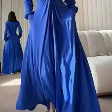 

Dresses Fashion Women's Semi High Neck Lantern Sleeve Long Dress with High Waist Knot Design and Casual Slim Dress for Women