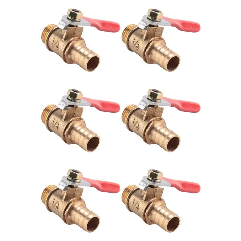 

ABLJ 6 шт. латунных шаровых кранов с рычажным управлением, полнопроходные, с наружной резьбой 1/4 дюйма PT, под шланг 10 мм