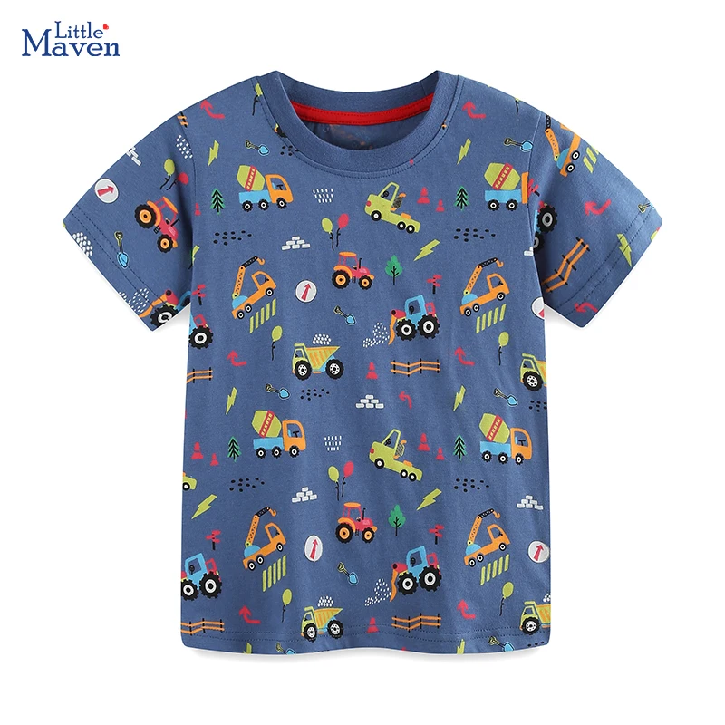 Little maven Kids Clothes 2026 New Summer Cartoon Excavators T Shirts Teenagers Baby Boys Tops Tees Children's Clothing T-shirts