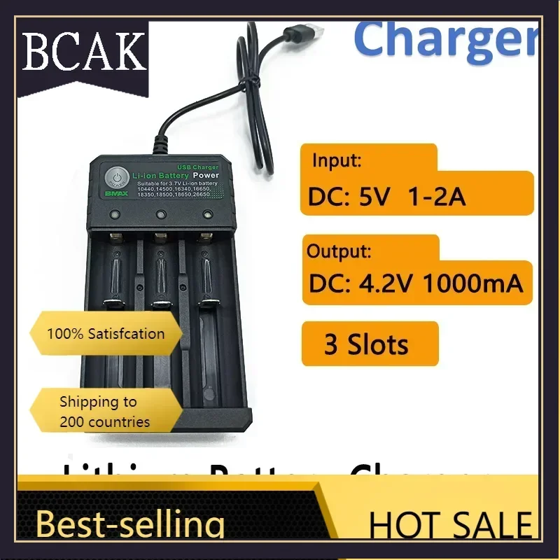 BCAK  4.2V 3 Slots Battery Charger for Li-ion Lithium Battery with LED Indicator 18650 26650 25500 16340 14500 10440 17500 14430