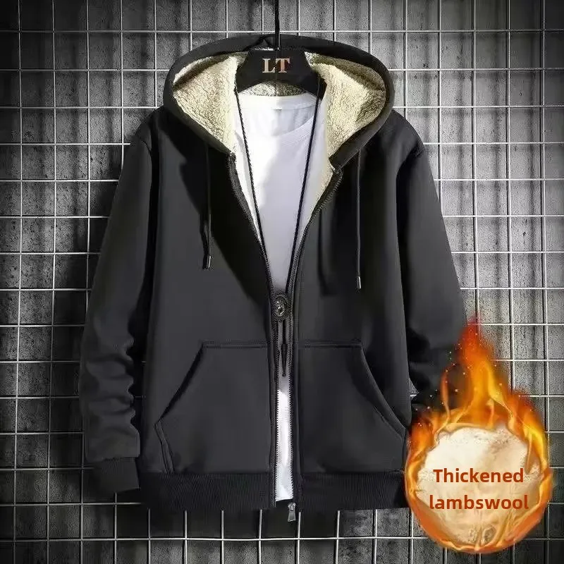 2023 New Men's Fleece-Lined Thickened Lambswool Cardigan Sweatshirt Versatile Casual Niche Jacket Autumn Winter Season