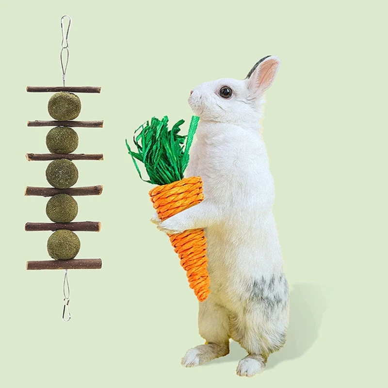 7Pcs Bunny Chew Toy Hanging for Hay Treat for Apple Grass Balls for Teeth Dropship