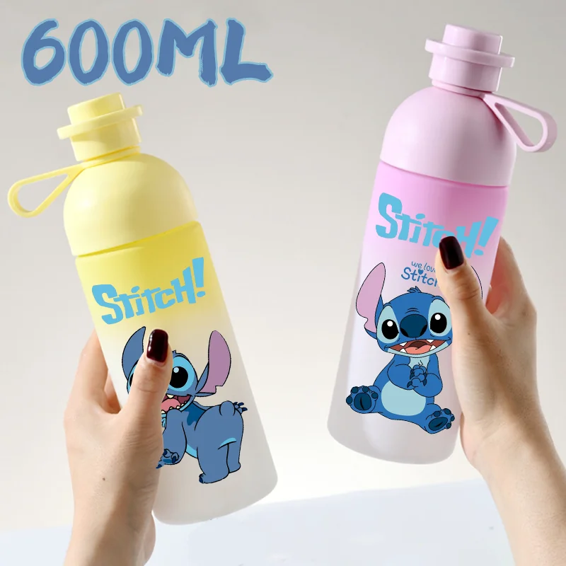 600 ml Lilo & Stitch Anime Stitch Direct Drink Mundwasserbecher Farbverlauf Weiß Rosa Gelb Kleines Monster Transparenter Plastikbecher