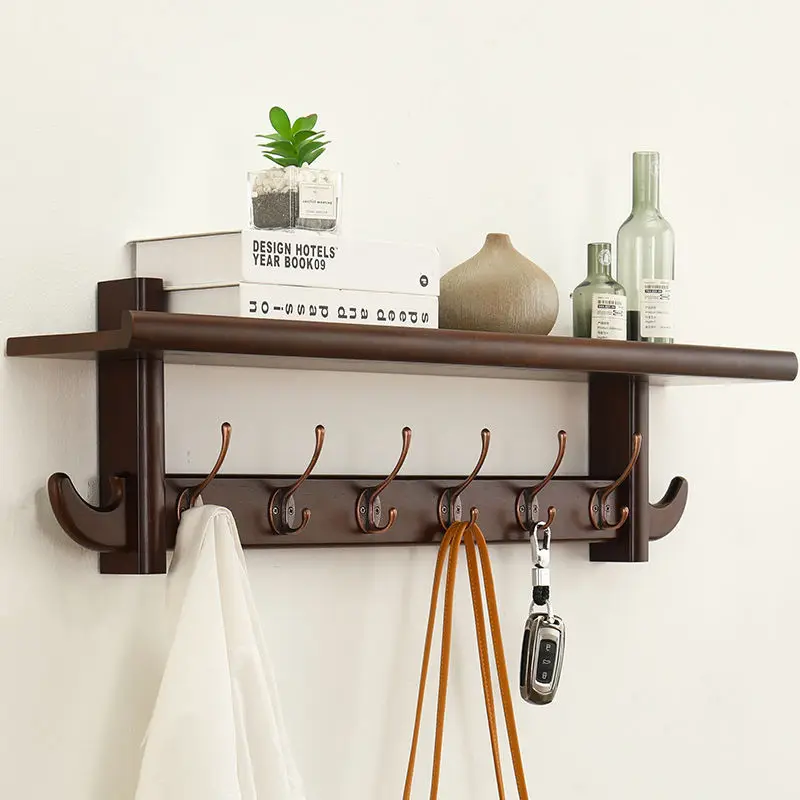 Wall Mounted Coat Rack Hooks Wood Holder Cloth Hat Hanger Clothes Organizer Coat Rack Shelves Perchero Space Saving Furniture