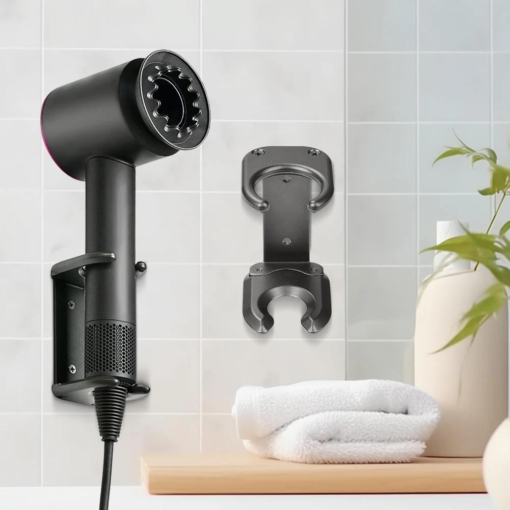 حامل مجفف الشعر المثبت على الحائط حامل مجفف الشعر المعدني رف تخزين سهل التركيب لمجفف شعر دايسون HD08 HD15 HD16 HD18