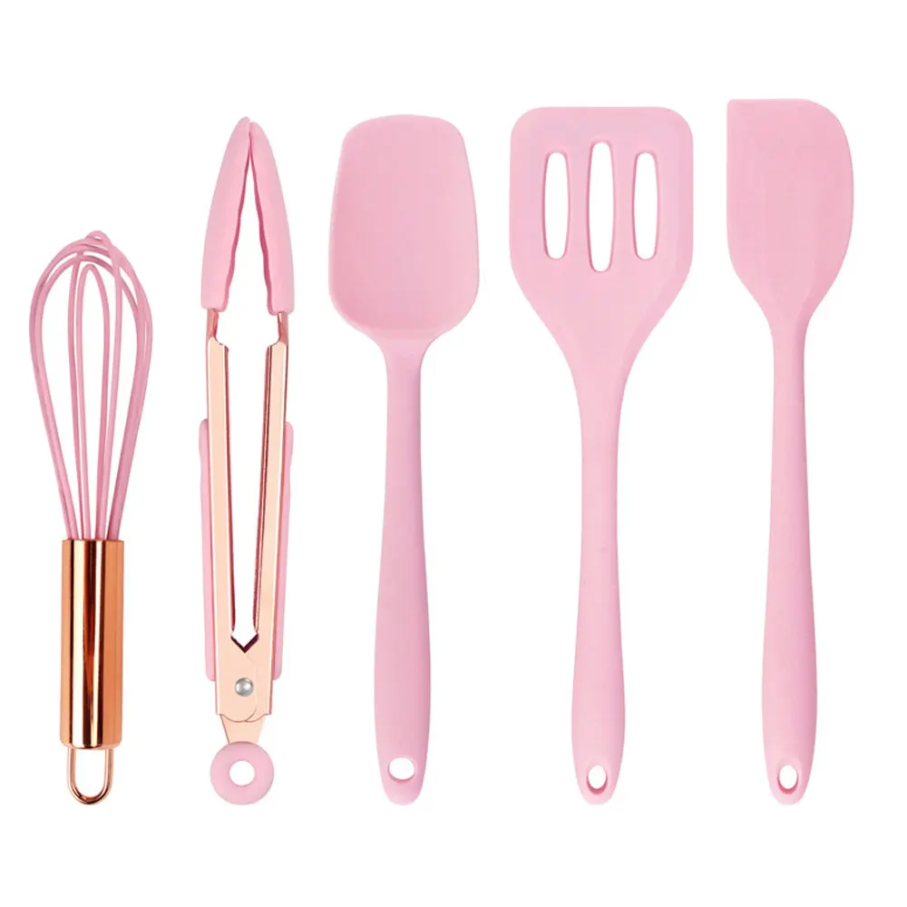 

Silicone Kitchenware Utensils Set Kitchen Cooking Non-Stick Cookware Spatula Colander Mini Baking Tool Pink Handle Cooking Set