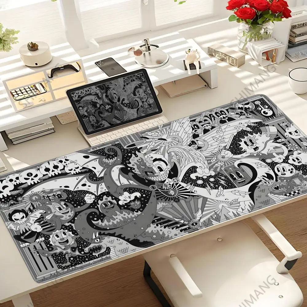 Japan Kawaii Deskmat Rubrehose Mouse Pad Gaming Large Mousepad Black And White Mouse Mats Office Carpet Game Accessories Playmat