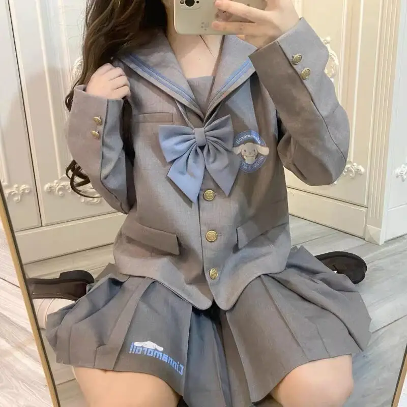 

Japanese My Melody Cinnamoroll Jk Uniform Suit Kawaii Women Hello Kittys Coat Pleated Skirt 2 Piece Sets Kawaii Lolita Y2K Girls