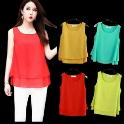 Women Fashion Brand Shirts Summer Sleeveless Chiffon Shirt Solid V-neck Casual Blouse Size 5XLFemale Loose Tops