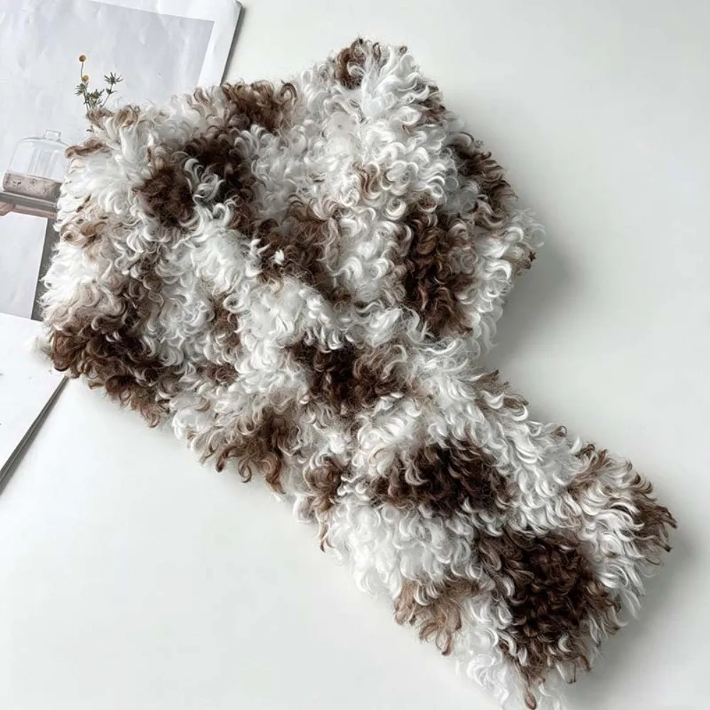 Curly Texture Magnetic Neck Warmer Thick Plush Spotted Pattern Curly Fleece Collar Thermal Fleece Windproof Faux Shearling Scarf