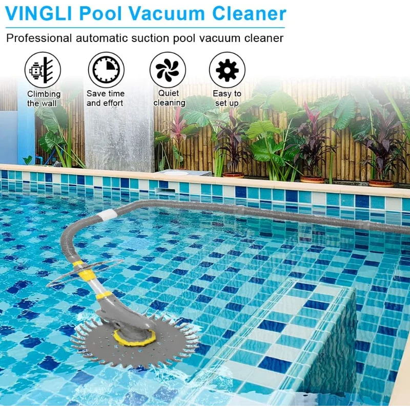 (2024 Upgrade) VINGLI Pool Vacuum Cleaner Automatic Sweeper Swimming Pool Creepy Vacuum (Grey)