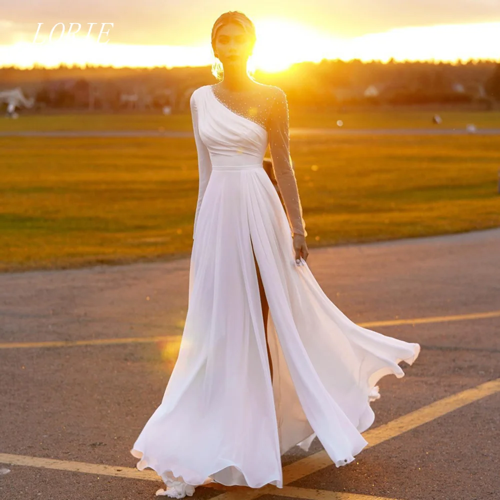 LORIE Luxury A Line Civil Wedding Dress Scoop Bridal Dresses Beading Full Sleeve Engagement Wedding Gown Customized 2026