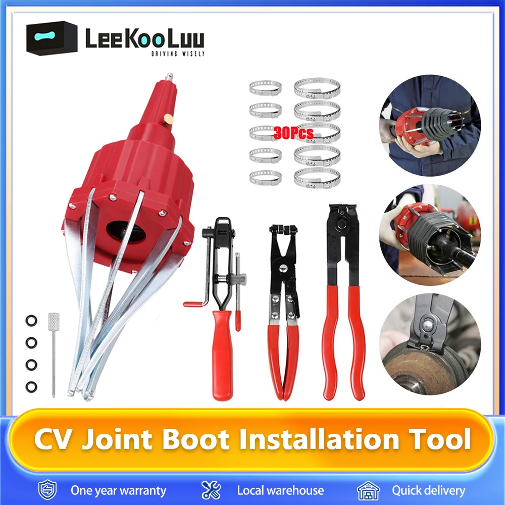 Leekooluu CV Boot Air Tool Joint Boot Outil d'expansion Cage à billes extérieure Couvercle anti-poussière Extenseur et pince Pinces Clips Set