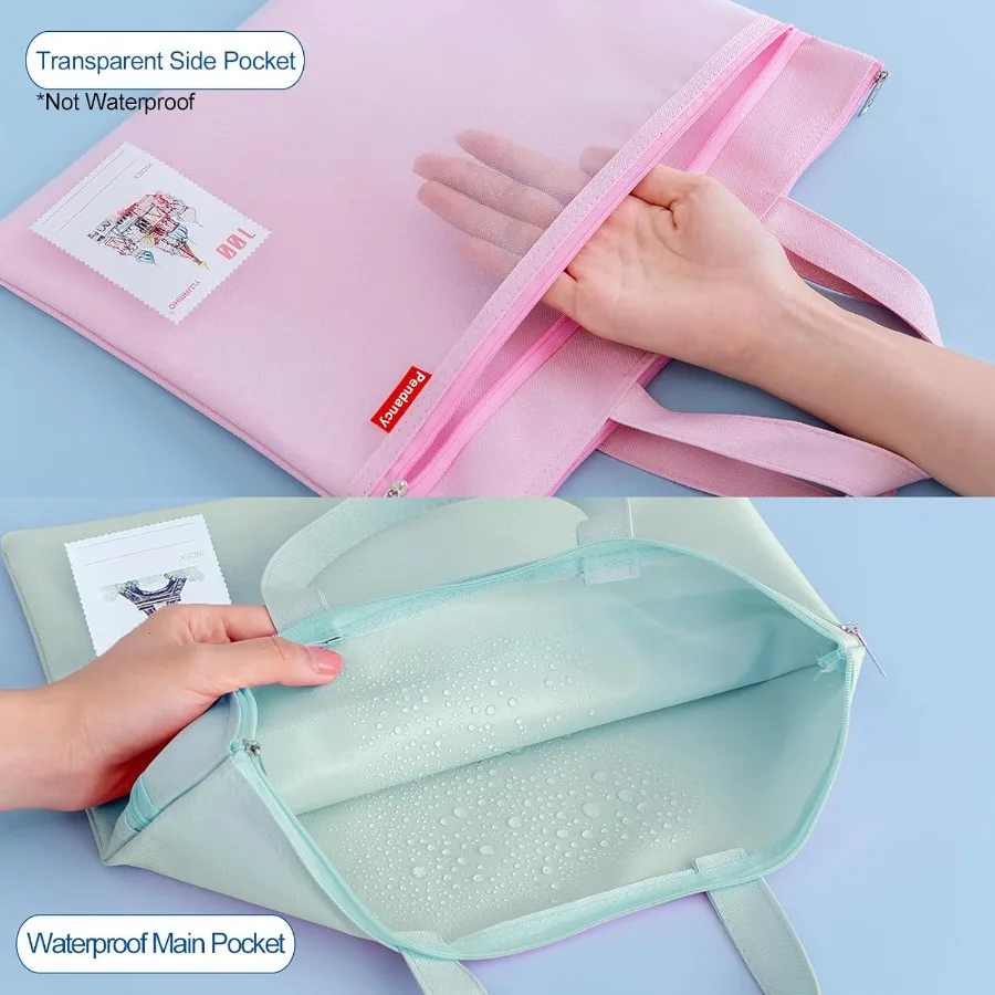 Custodia con cerniera in rete pendente 11x13,7 in 2 pezzi Borsa per documenti impermeabile con doppia tasca grande con manico Formato A4 Pieghevole per documenti Stora