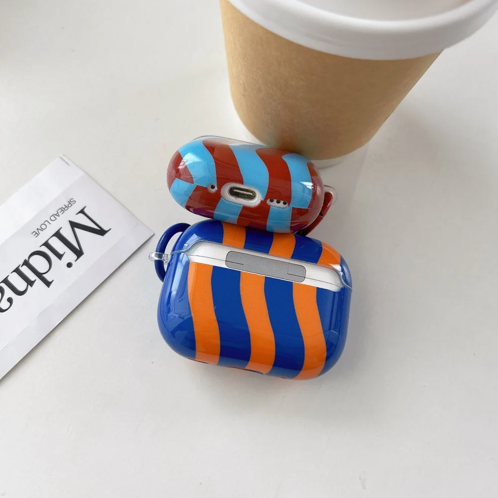

Dopamine Simple Color Collision Stripes Splicing Hook Silicone Earphone Case For AirPods 1 2 3 4 Pro 2 Bluetooth Headphone Cover